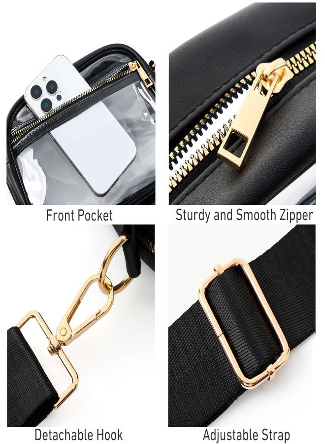 Fibrdoo Clear Bag Stadium Approved, Leather Clear Crossbody Purse Bag for Concerts Sports Events Festivals (Black) - Image 4