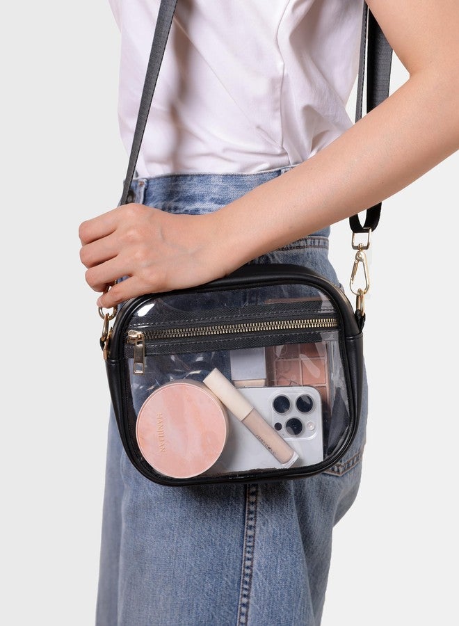 Fibrdoo Clear Bag Stadium Approved, Leather Clear Crossbody Purse Bag for Concerts Sports Events Festivals (Black) - Image 2
