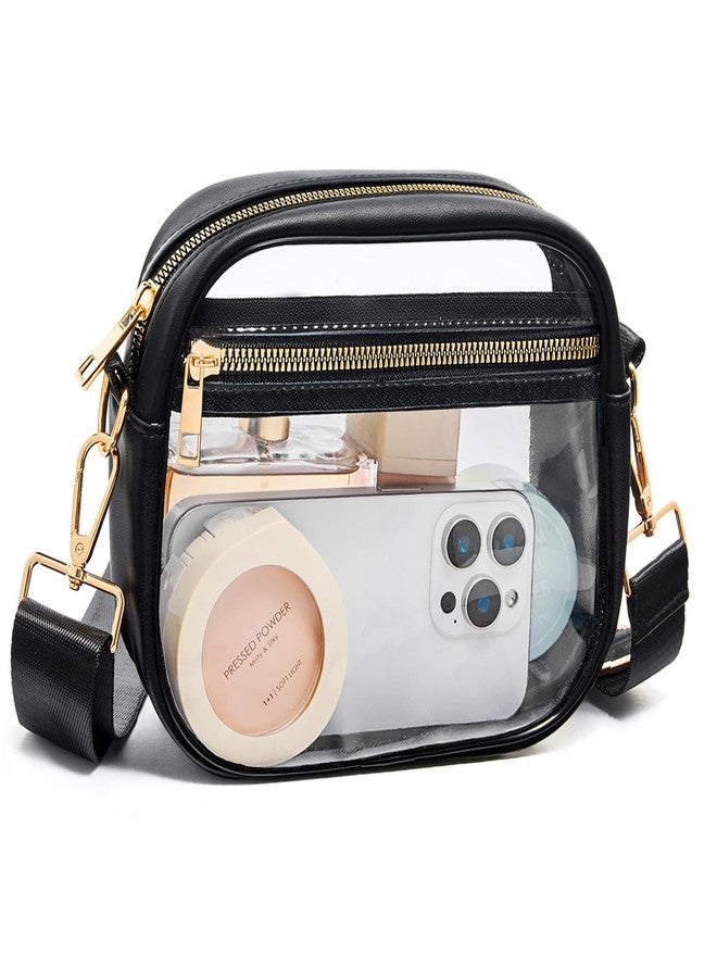 Fibrdoo Clear Bag Stadium Approved, Leather Clear Crossbody Purse Bag for Concerts Sports Events Festivals (Black) - Image 1