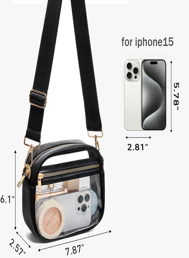 Fibrdoo Clear Bag Stadium Approved, Leather Clear Crossbody Purse Bag for Concerts Sports Events Festivals (Black) - Image 3