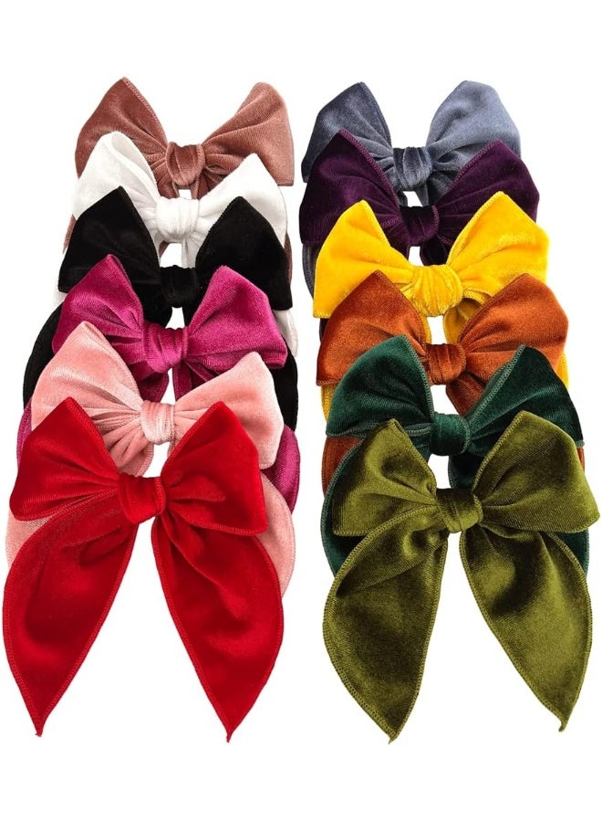 Sugarmelon Large Velvet Fable Bow Hair Clips Barrettes for Baby Girl Velvet Hair Bows Alligator Clip for Little Girls Toddler Kids Teens Women (Large 12 PCS) - Image 1