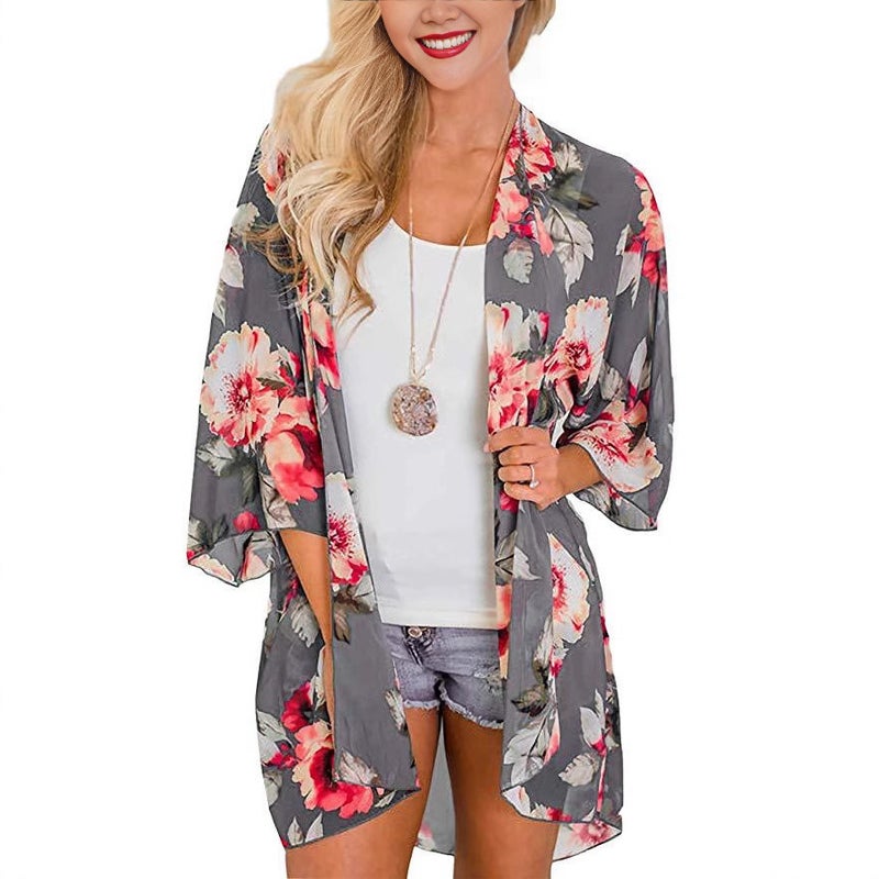 Women's Chiffon Printed Kimono Cardigan - Image 1