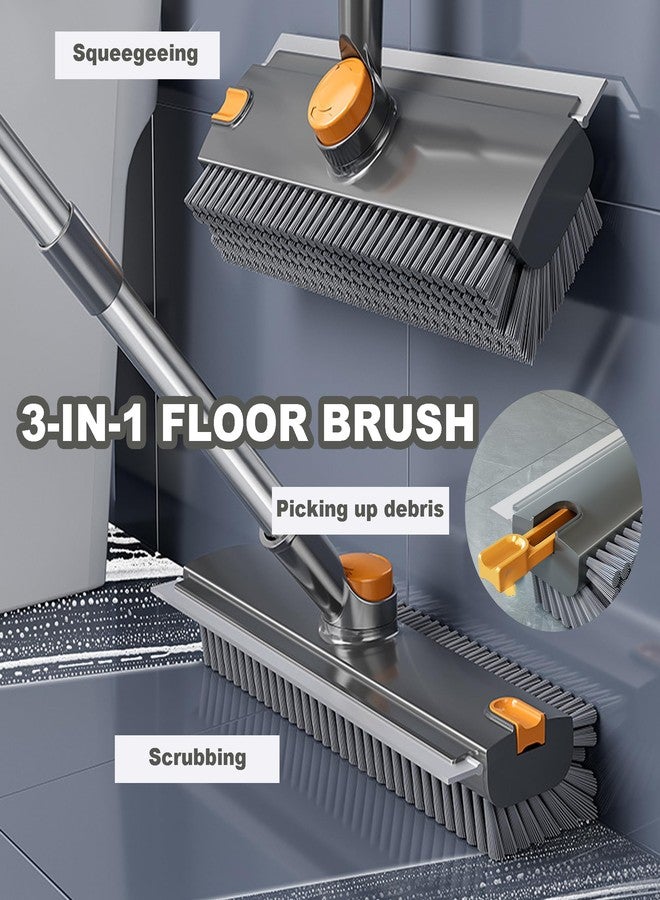 Xifando 360° Rotatable Floor Scrub Brush - 55 Inch Adjustable Long Handle 2in1 Scrub Squeegee Hidden Hair Catcher V-Type Gap Cleaner for Bathroom Kitchen Patio (Gray) - Image 3