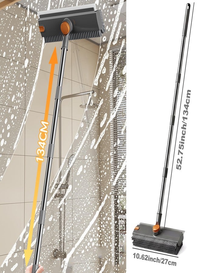 Xifando 360° Rotatable Floor Scrub Brush - 55 Inch Adjustable Long Handle 2in1 Scrub Squeegee Hidden Hair Catcher V-Type Gap Cleaner for Bathroom Kitchen Patio (Gray) - Image 2