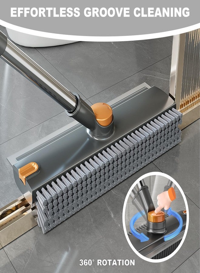 Xifando 360° Rotatable Floor Scrub Brush - 55 Inch Adjustable Long Handle 2in1 Scrub Squeegee Hidden Hair Catcher V-Type Gap Cleaner for Bathroom Kitchen Patio (Gray) - Image 4