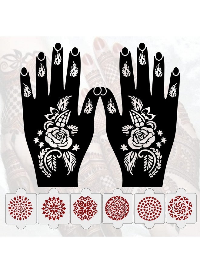 ivana's عبوة من 8 قطع (2 قطعة قوالب حناء + 6 قطع قوالب حناء قابلة لإعادة الاستخدام بتقنية الليزر من PVC) ، ملصق حناء ، ملصقات حناء لليد بالكامل للنساء والفتيات والأطفال ، سهلة التطبيق ، Ivnh-1037 - Image 1