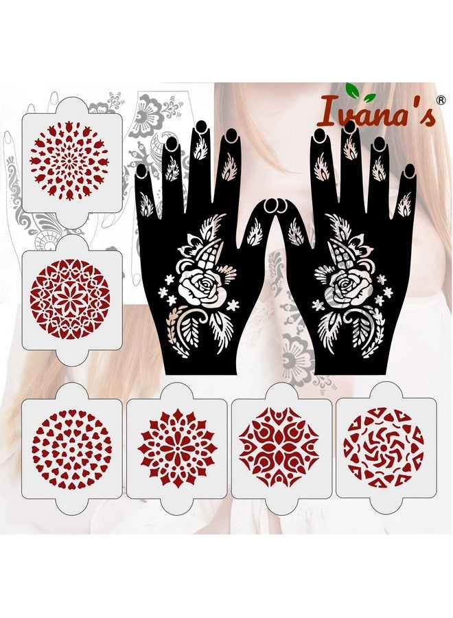 ivana's عبوة من 8 قطع (2 قطعة قوالب حناء + 6 قطع قوالب حناء قابلة لإعادة الاستخدام بتقنية الليزر من PVC) ، ملصق حناء ، ملصقات حناء لليد بالكامل للنساء والفتيات والأطفال ، سهلة التطبيق ، Ivnh-1037 - Image 5