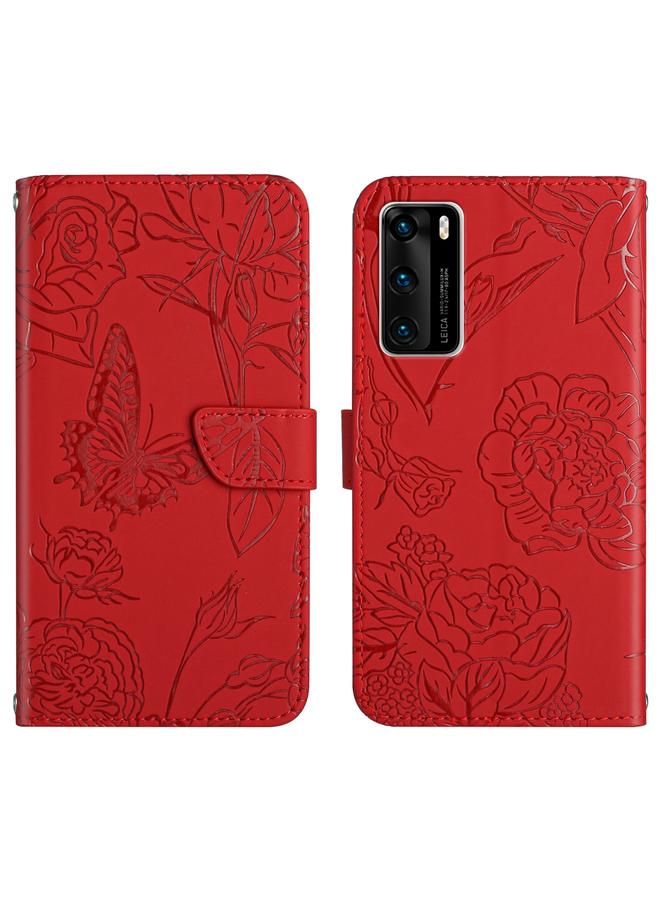 S-TOP Case For Huawei P40 Skin Feel Butterfly Peony Embossed Leather Phone Case - Image 1