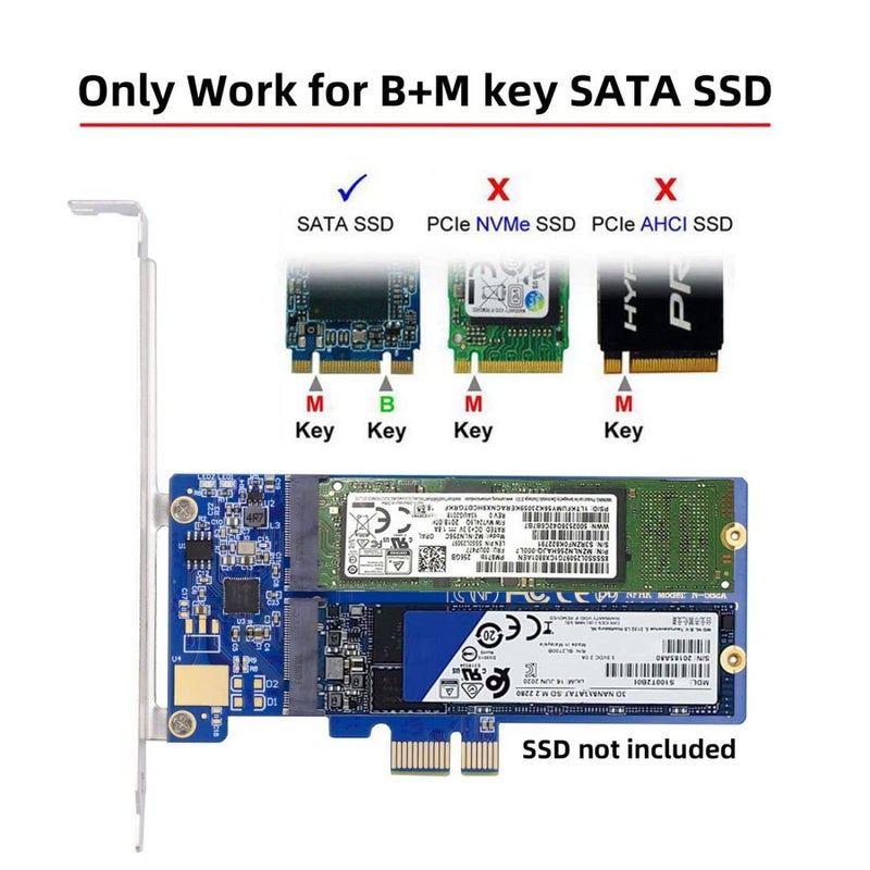 Chenyang M.2 SSD to PCI-E X1 Adapter 2 SATA SSD to PCIe 3.0/4.0 Expansion Card Adapter JMB582 Chipset with 12cm PCI-E Bracket - Image 2
