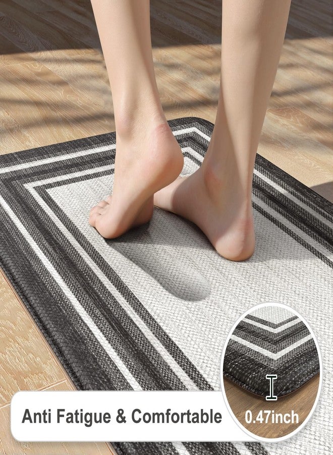 KIMODE طقم سجاد مطبخ كيمود المضاد للإجهاد (قطعتان)، سجاد مطبخ بظهر مطاطي مانع للانزلاق، سجادة مطبخ مقاومة للماء، سجادة مبطنة للوقوف في المكتب، غرفة الغسيل، الحوض، المكتب، أسود ورمادي - Image 2