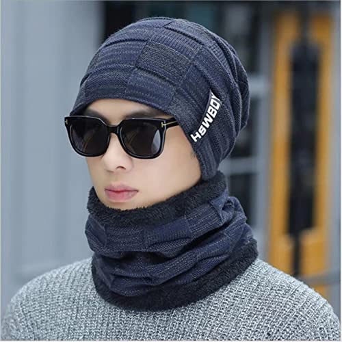REFFER Latest Stylish Winter Woolen Beanie Cap Scarf (Fur Inside) and Touchscreen Gloves Set for Men and Women Stretch Warm Winter Cap (Navy Blue 88) - Image 3