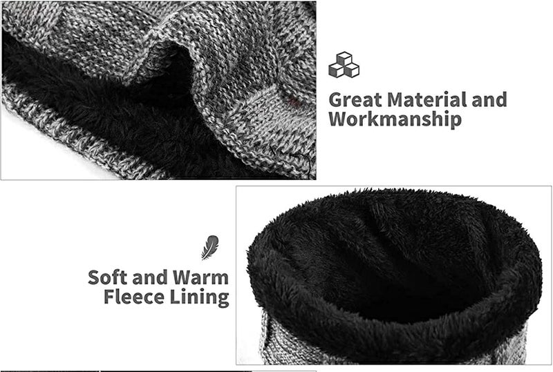 REFFER Latest Stylish Winter Woolen Beanie Cap Scarf (Fur Inside) and Touchscreen Gloves Set for Men and Women Stretch Warm Winter Cap (Navy Blue 88) - Image 5