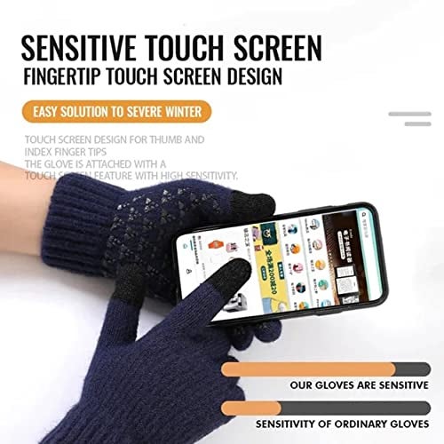 REFFER Latest Stylish Winter Woolen Beanie Cap Scarf (Fur Inside) and Touchscreen Gloves Set for Men and Women Stretch Warm Winter Cap (Navy Blue 88) - Image 2