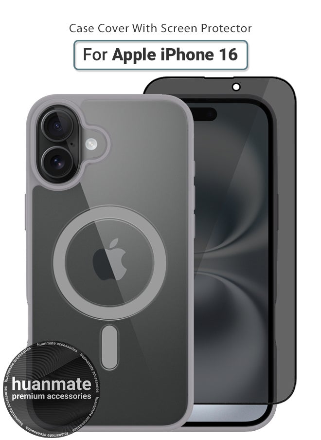 huanmate - 2 in 1 Apple iPhone 16 Magsafe Protection Pack - Ultra Clear Shockproof Case & Anti-Peeping Privacy Glass Screen Protector, All-Round Defense with High Transparency & Easy Installation - Image 1