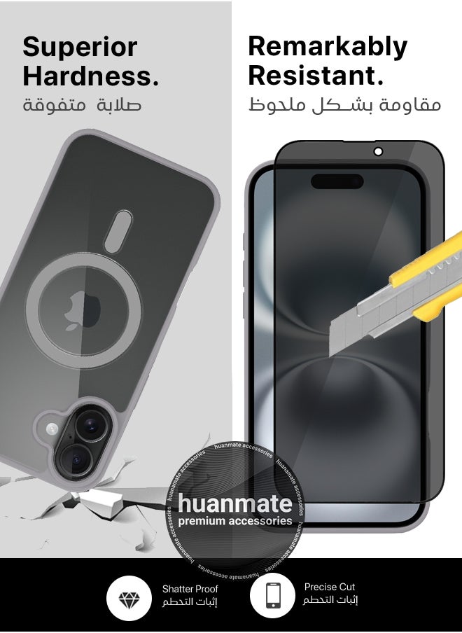 huanmate - 2 in 1 Apple iPhone 16 Magsafe Protection Pack - Ultra Clear Shockproof Case & Anti-Peeping Privacy Glass Screen Protector, All-Round Defense with High Transparency & Easy Installation - Image 1
