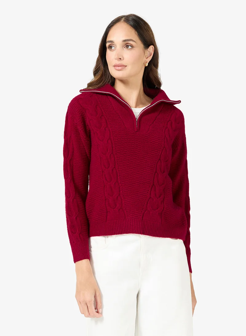 ELLA Cable Knit Polo Sweater