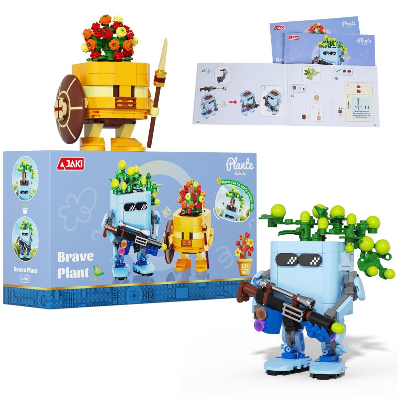 JAKI Botanicals Warrior Brave Plants Building Toy Set Medieval Knight Vintage Planter Design Interchangeable Pot DIY Succulent Desk Decor Birthday Gift Play Display for Kids Girls and Boys 12 - Image 3