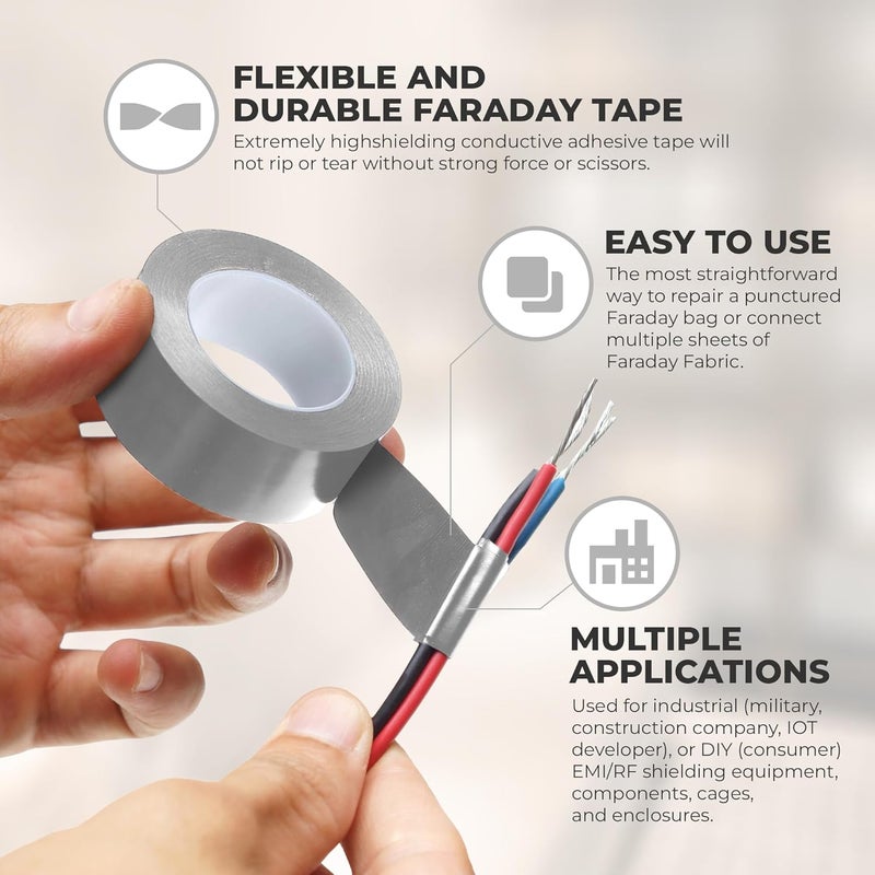 MWRF Source Conductive Cloth Fabric Adhesive Faraday Tape (2.0-inch x 65ft); EMI Grounding; RFID Signal Attenuation; Radio Frequency Signal Attenuation; Guitar Interference Shielding - Image 4