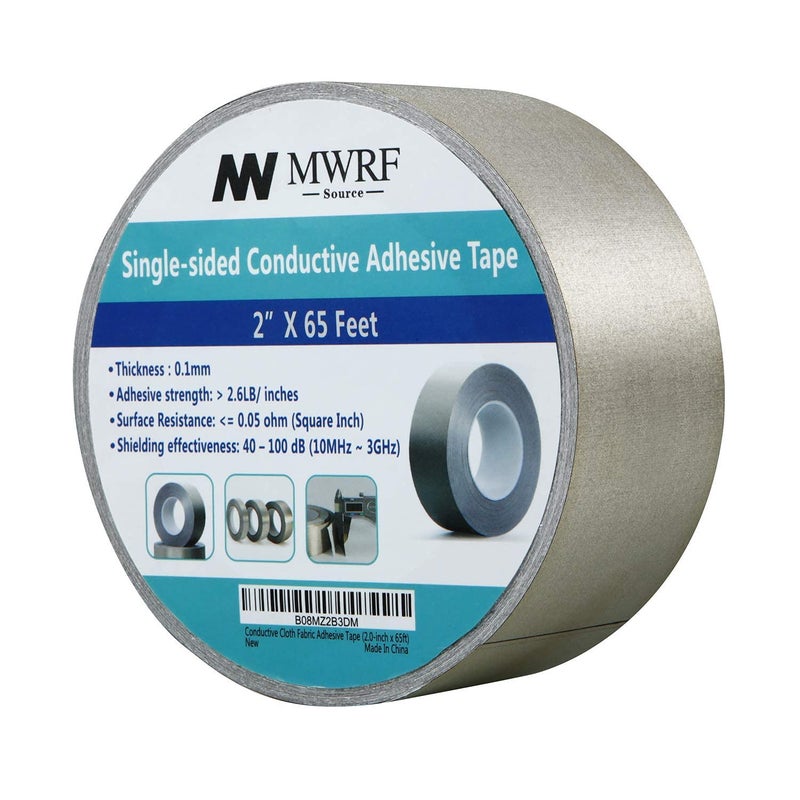 MWRF Source Conductive Cloth Fabric Adhesive Faraday Tape (2.0-inch x 65ft); EMI Grounding; RFID Signal Attenuation; Radio Frequency Signal Attenuation; Guitar Interference Shielding - Image 1