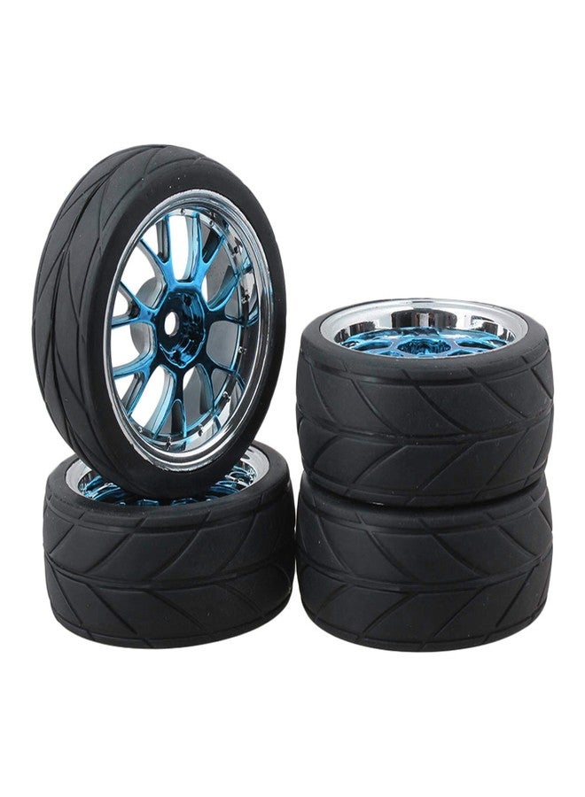 Mxfans RC 1:10 On-Road Racing Car Tires & Y Shape Wheel Rims Blue Pack of 4 - Image 1