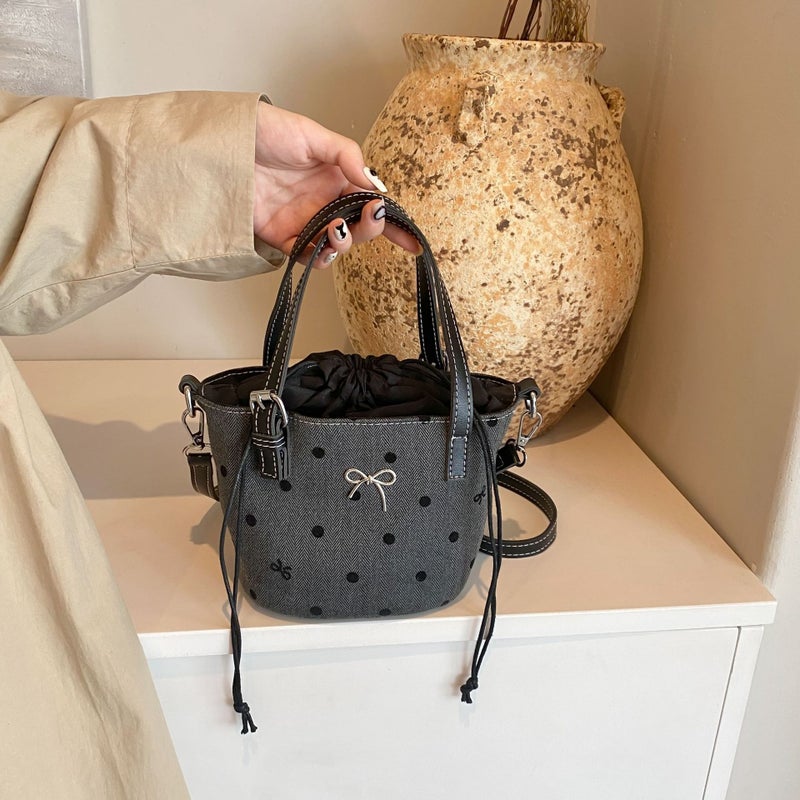 Niche Retro Polo Dot Bucket Bag Women'S Super Popular Korean-Style Hand Bag Stylist Shoulder Crossbody Bag - Image 3