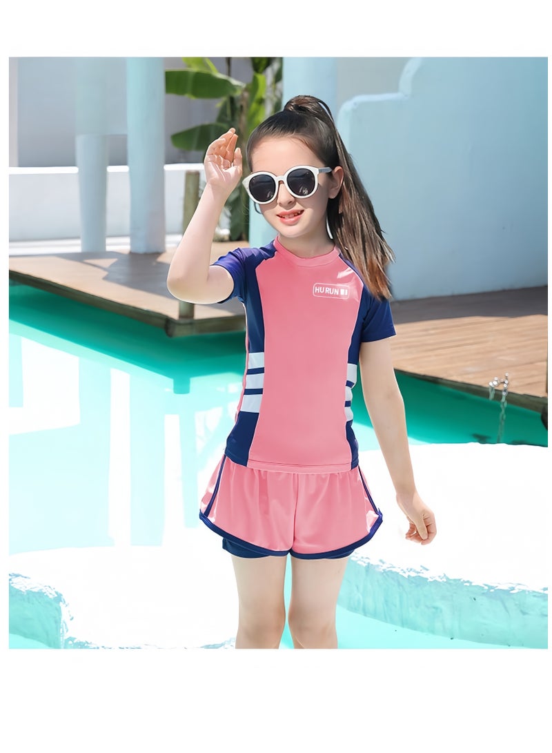 Girls 2-Piece Short Sleeve Swimsuit – UV Protection, Split Design, Quick-Dry & Comfortable - Image 1