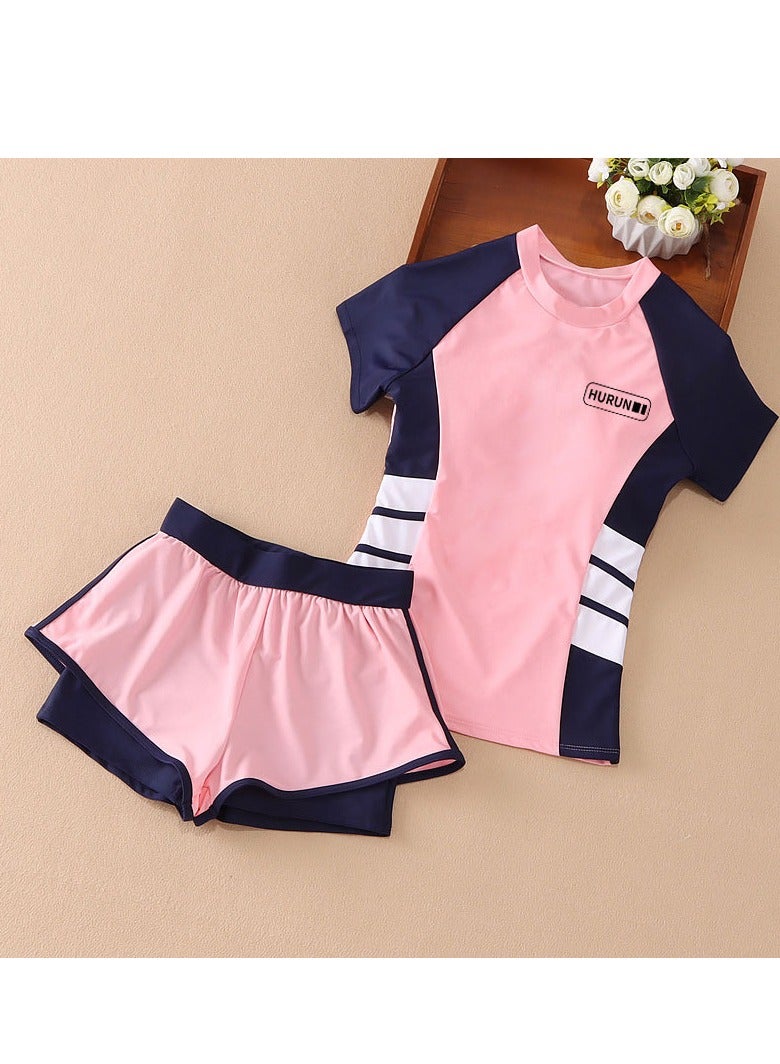 Girls 2-Piece Short Sleeve Swimsuit – UV Protection, Split Design, Quick-Dry & Comfortable - Image 2