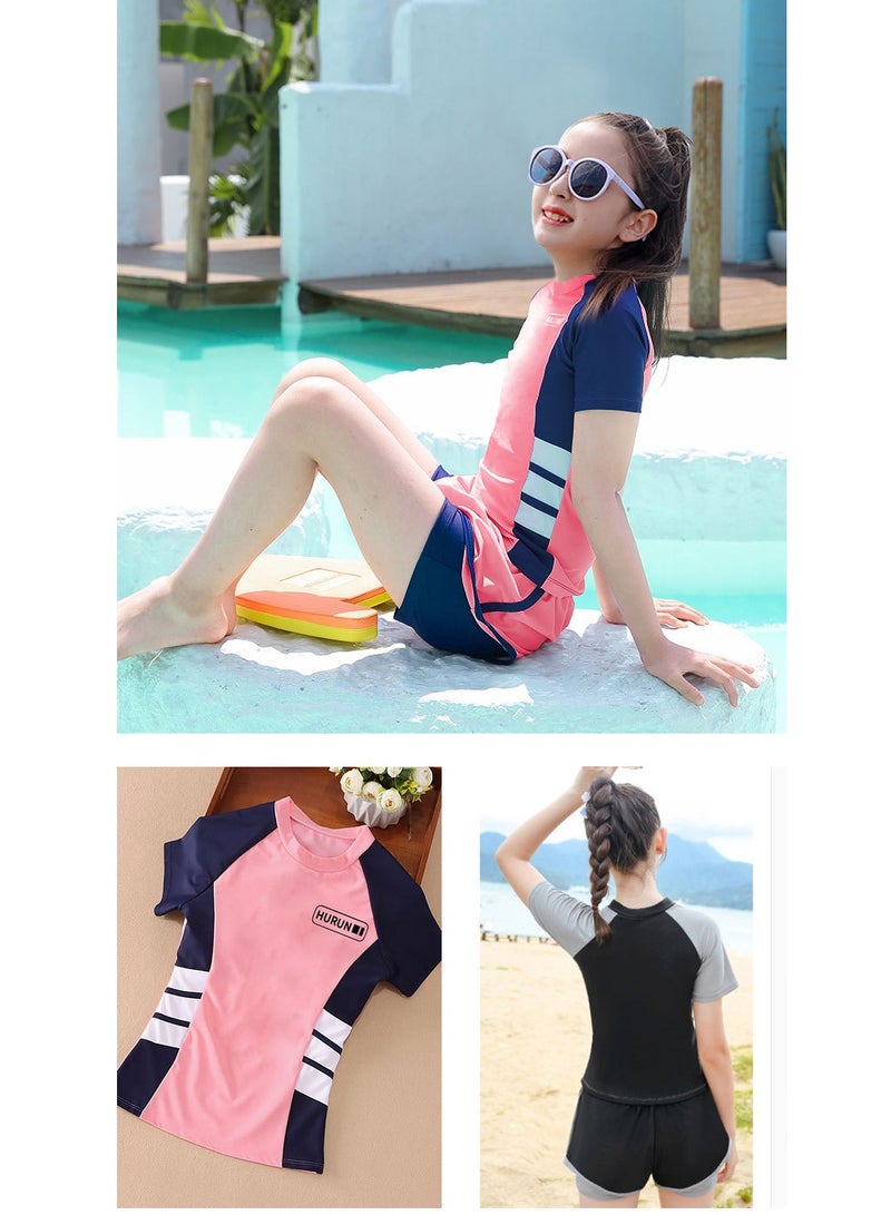 Girls 2-Piece Short Sleeve Swimsuit – UV Protection, Split Design, Quick-Dry & Comfortable - Image 3