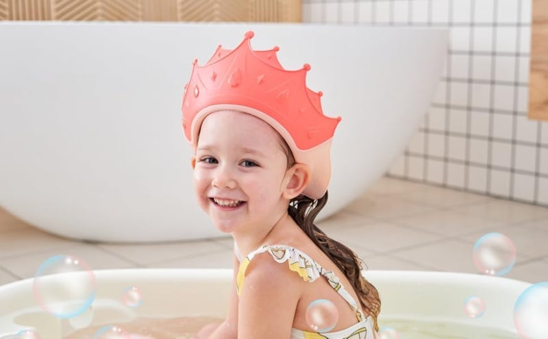 JD PRO JD PRO Baby bath Shower CapBath Visor hat for Eye and Ear wash ProtectionAdjustable Silicone Bathing Crown Waterproof Shampoo hat for Washing Hair Shower Bathing Protection Bath Cap for Toddler Baby Kids Children - Image 2