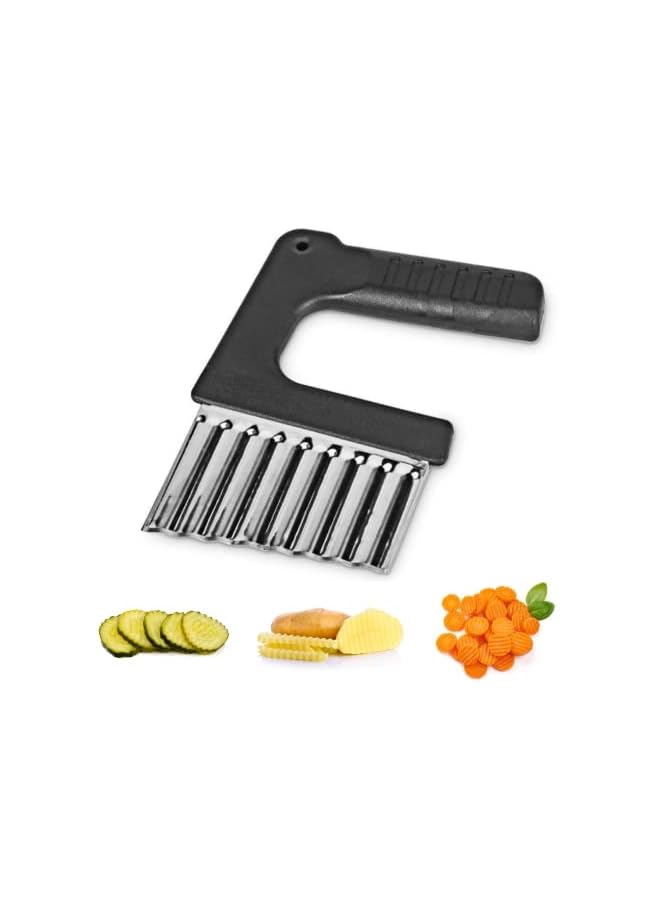 IAF Cutter Cutting Tool French Fry Slicer Potato Fruit Vegetable Wavy Chopper Knife Stainless Steel 1 Pack/Set, Black - Image 2
