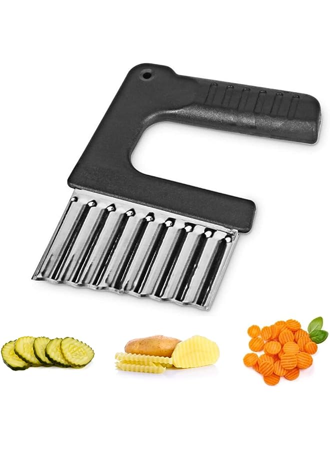 IAF Cutter Cutting Tool French Fry Slicer Potato Fruit Vegetable Wavy Chopper Knife Stainless Steel 1 Pack/Set, Black - Image 1