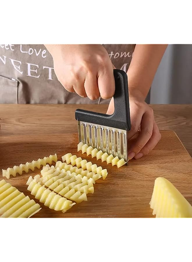 IAF Cutter Cutting Tool French Fry Slicer Potato Fruit Vegetable Wavy Chopper Knife Stainless Steel 1 Pack/Set, Black - Image 3