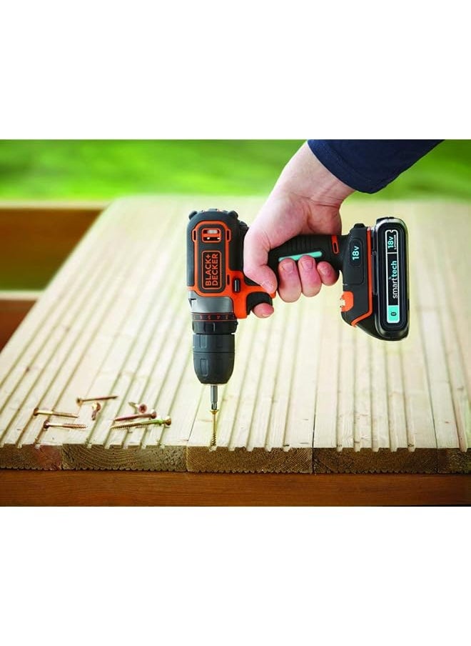 BLACK+DECKER - Drill Driver 18V Lithium Ion Smart Tech With 400Ma Charger And Kitbox Bdcdc18Kst Gb Multi Color - Image 1