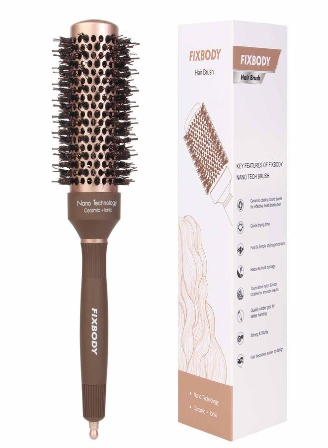 FIXBODY Hair Brush, Round Brush for Blow Drying, Curling, Styling, Nano Thermal Ceramic & Ionic Tech, Boar Bristle, Volume & Shine, Brown (3 Inch, 1.7 Inch Barrel) - Image 1