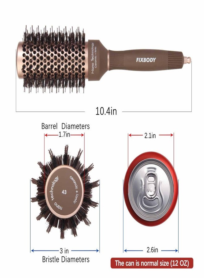 FIXBODY Hair Brush, Round Brush for Blow Drying, Curling, Styling, Nano Thermal Ceramic & Ionic Tech, Boar Bristle, Volume & Shine, Brown (3 Inch, 1.7 Inch Barrel) - Image 2