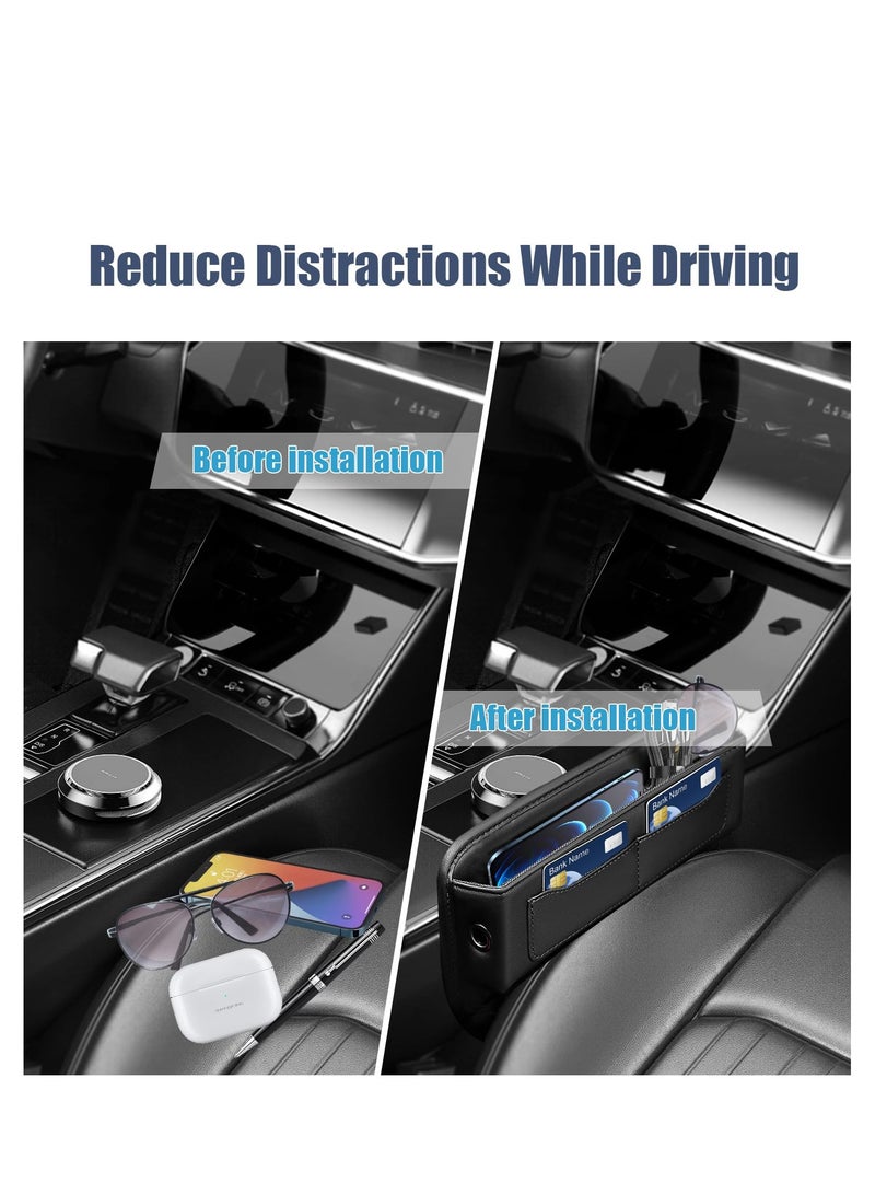 SOLARAE Car Seat Gap Filler Organizers,Premium Leather Automotive Accessories for Storing Cards, Phones, Wallets, Keys, and Glasses Between Front Seats - Image 2