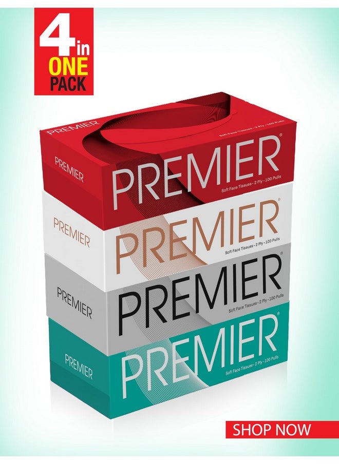 Premier - Box Face Tissue 100 Pulls 2Ply(Pack Of 4=400 Pulls ,800 Sheets) - Image 1