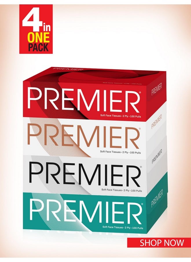 Premier - Box Face Tissue 100 Pulls 2Ply(Pack Of 4=400 Pulls ,800 Sheets) - Image 1