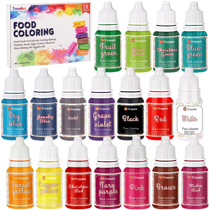 Treedoa Food Coloring Liquid Set18 Colors x 10ml Food Grade Food Dye Edible Vibrant Liquid Color for Cake DecoratingBakingEaster EggIcingFondantCookiesSlime Making DIY Supplies Kit 035 Fl ozBottles - Image 3