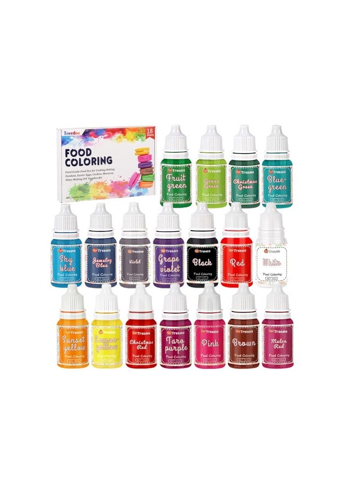 Treedoa Food Coloring Liquid Set18 Colors x 10ml Food Grade Food Dye Edible Vibrant Liquid Color for Cake DecoratingBakingEaster EggIcingFondantCookiesSlime Making DIY Supplies Kit 035 Fl ozBottles - Image 1