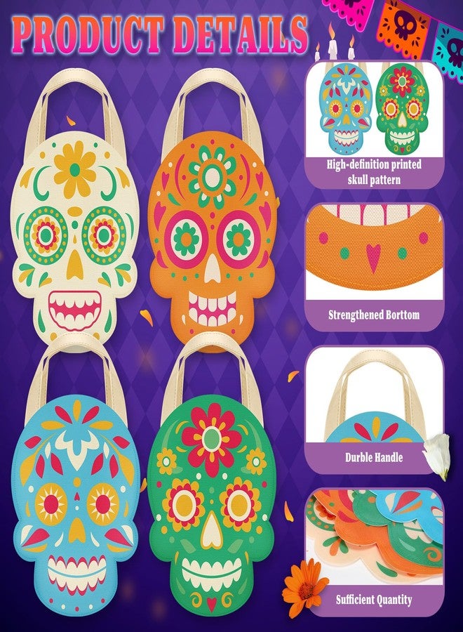 Sunnymove 28 Pcs Day of The Dead Gift Bags with Handles Dia De Los Muertos Colorful Non Woven Treat Bags for Christmas Candy Goodies and Small Gifts Mexican Party Favors Supplies - Image 3