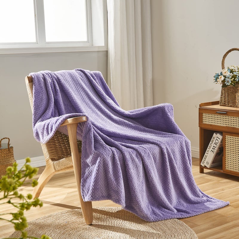 NEWCOSPLAY Super Soft Throw Blanket Lavender Premium Silky Flannel Fleece Leaves Pattern Lightweight Bed Blanket All Season Use (Lavender  Throw(50""x60"")) - Image 1