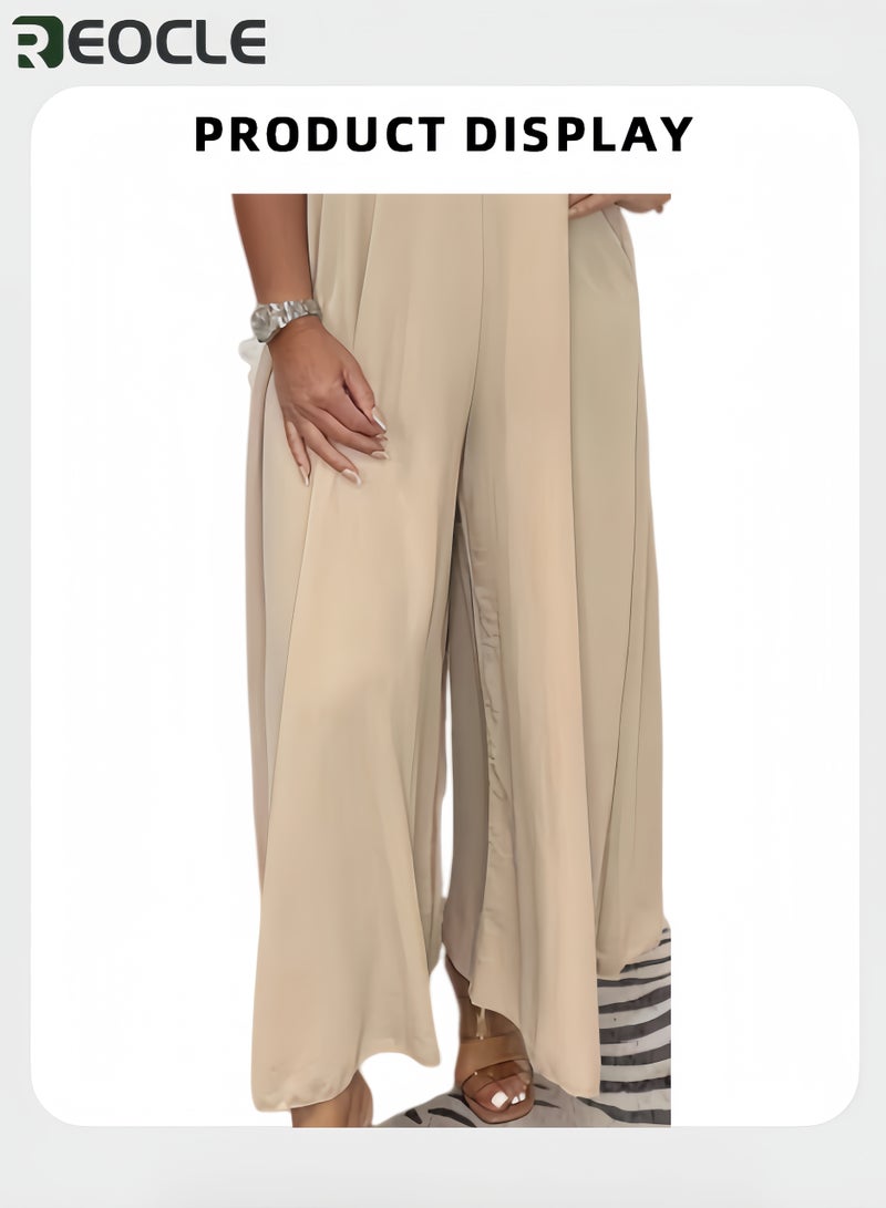 ريوكل بدلة نسائية من البوليستر المطاط بأكمام فراشة ورقبة V رومبر واسع الأرجل بتفاصيل كرانيش لباس كاجوال مريح للتنقل اليومي - Image 4