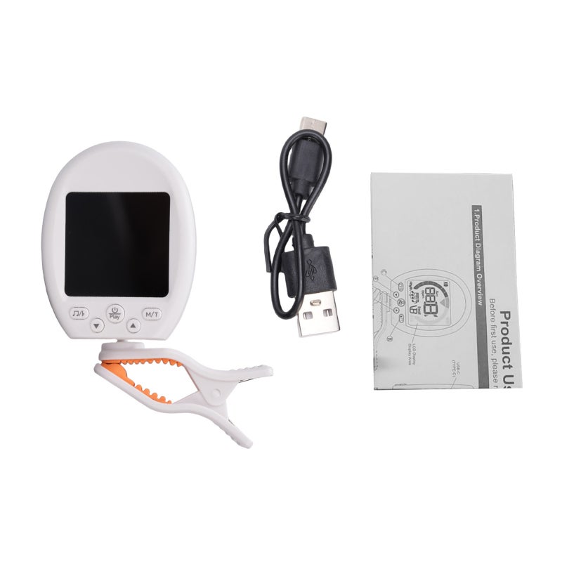 ميدل موالف غيتار بمشبك 7 × 9.2 × 2.7 سم أبيض بشاشة LCD نابضة بالحياة - مشبك دوار 360 درجة عالي الدقة للموسيقيين المحترفين والهواة وآلات العزف الوترية - Image 1
