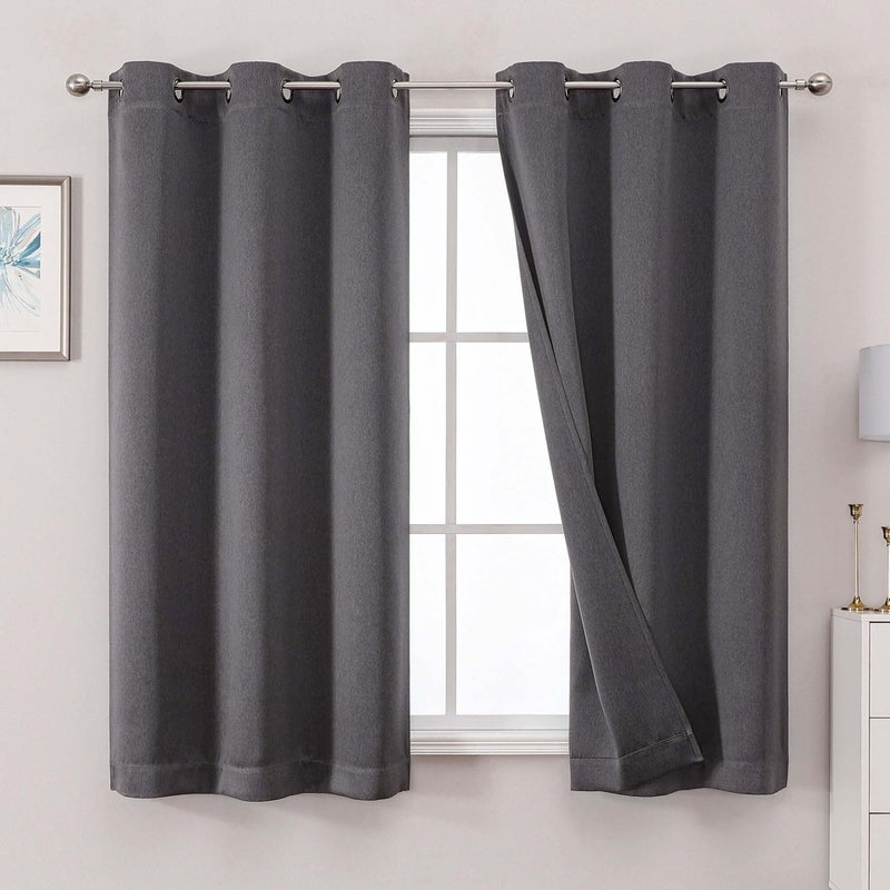 OWENIE Blackout Curtains 63 Inch Length 2 Panels for Bedroom Living Room, Thermal Insulated Grommet Top Drapes, Soundproof Energy Saving Room Darkening Panels, 40" W x 63" L, Grey - Image 1