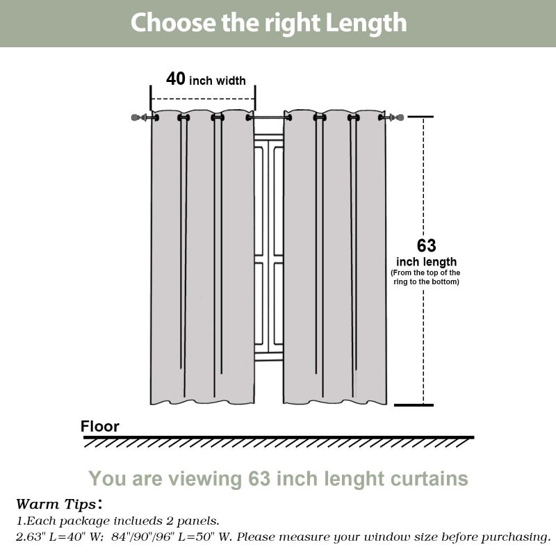 OWENIE Blackout Curtains 63 Inch Length 2 Panels for Bedroom Living Room, Thermal Insulated Grommet Top Drapes, Soundproof Energy Saving Room Darkening Panels, 40" W x 63" L, Grey - Image 2