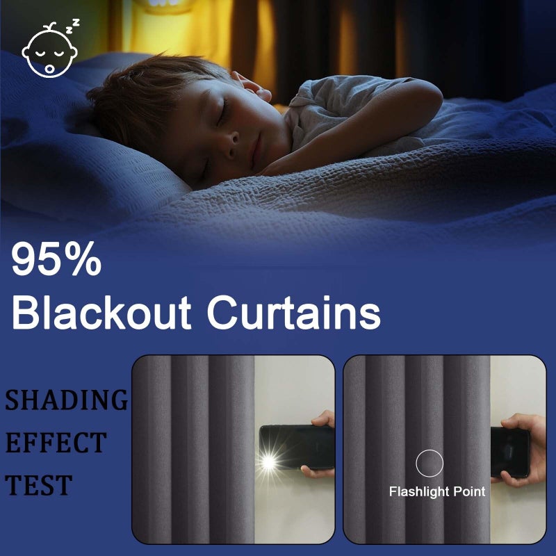 OWENIE Blackout Curtains 63 Inch Length 2 Panels for Bedroom Living Room, Thermal Insulated Grommet Top Drapes, Soundproof Energy Saving Room Darkening Panels, 40" W x 63" L, Grey - Image 3