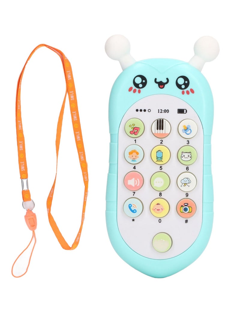 فيلوز لعبة هاتف الطفل متعددة الوظائف على شكل نحلة موسيقى للنوم تعمل بالبطارية مناسبة لألعاب التعليم المبكر باللون الأخضر مع حبل قصير - Image 3