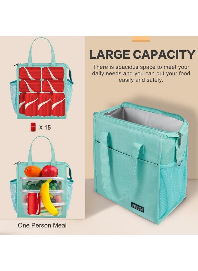Fmeida Insulated Lunch Bag Women, Leakproof Womens Lunch Bag, Thermal Adult Lunchbag With Front Side Pockets, Reusable Lunch Bag For Office Work Travel Picnic Large Mint Blue - Image 4