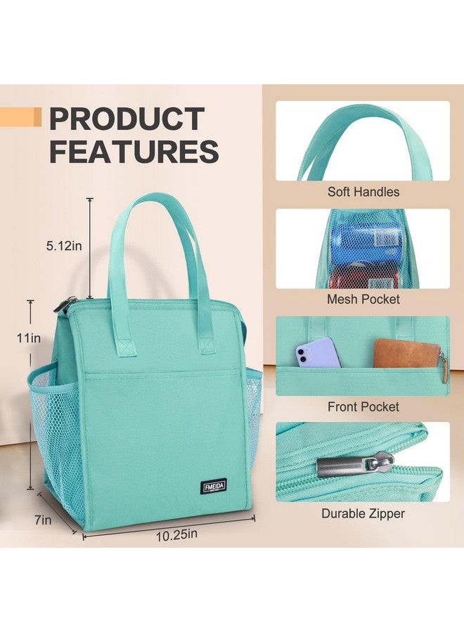 Fmeida Insulated Lunch Bag Women, Leakproof Womens Lunch Bag, Thermal Adult Lunchbag With Front Side Pockets, Reusable Lunch Bag For Office Work Travel Picnic Large Mint Blue - Image 2